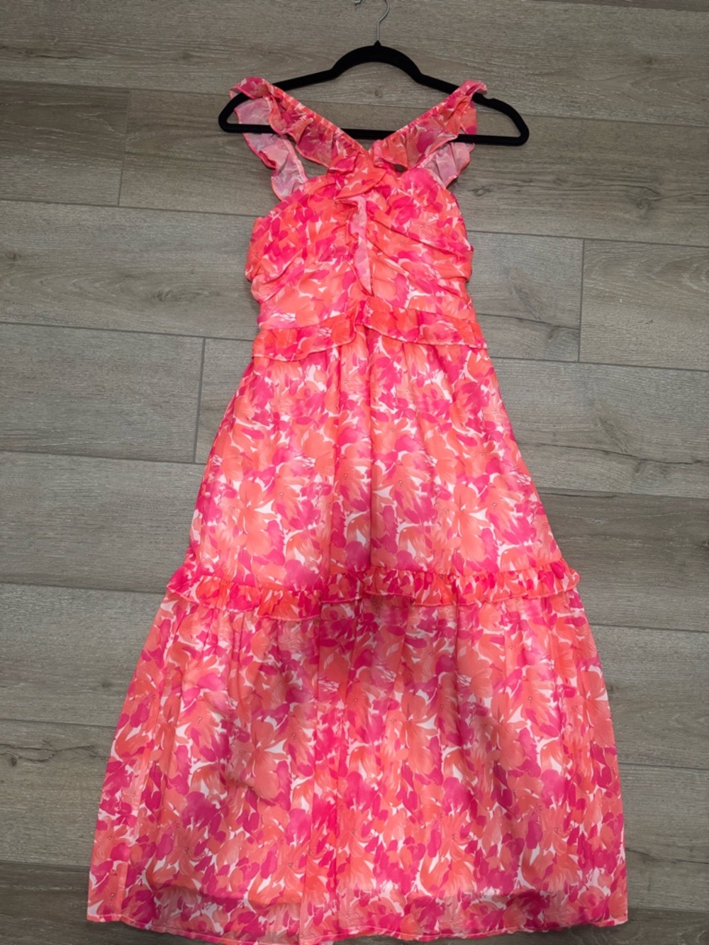 Floral Pink & Coral Maxi Sundress with Ruffle Straps